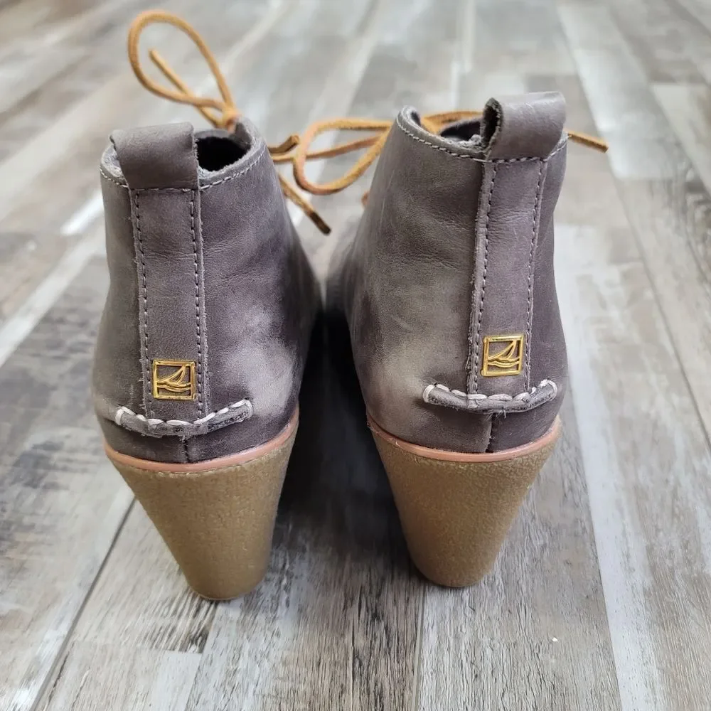Sperry Harlow Burnished Gray Leather Wedge Bootie Size 9.5